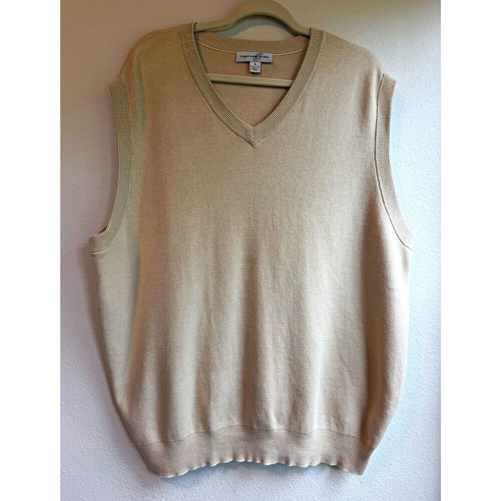 Cypress Links Men’s XL Beige Cotton Knit V-Neck Sleeveless Sweater Vest